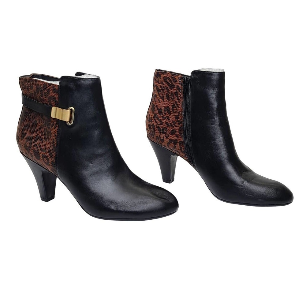 Naturalizer Lilly Leather Ankle Boots Black Cheetah MSRP $149 Women's 9M
